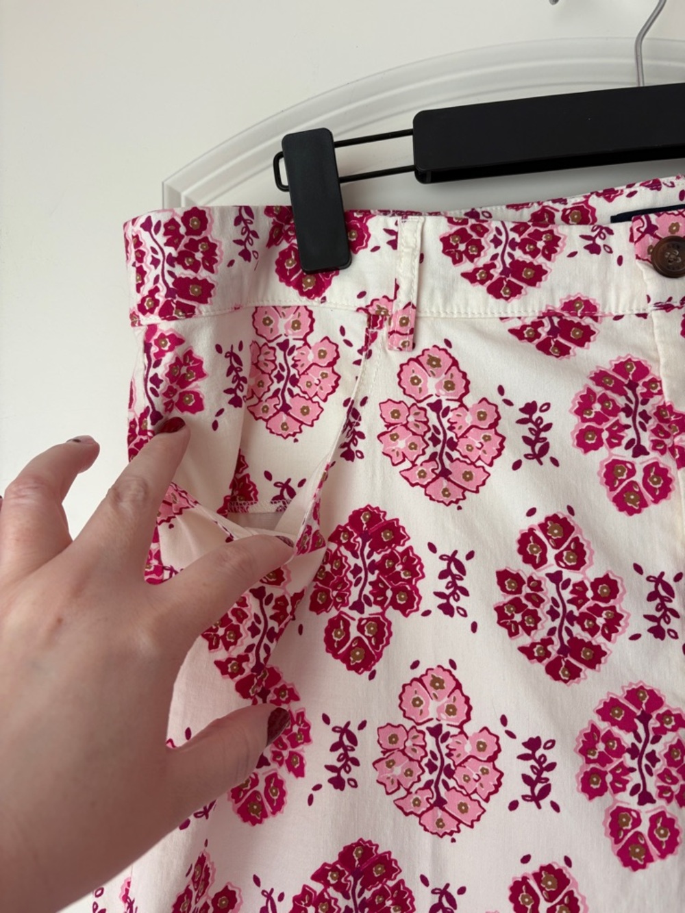 J. Crew High Rise White Straight Ankle Pants with Pink Floral Print - Picture 4 of 10